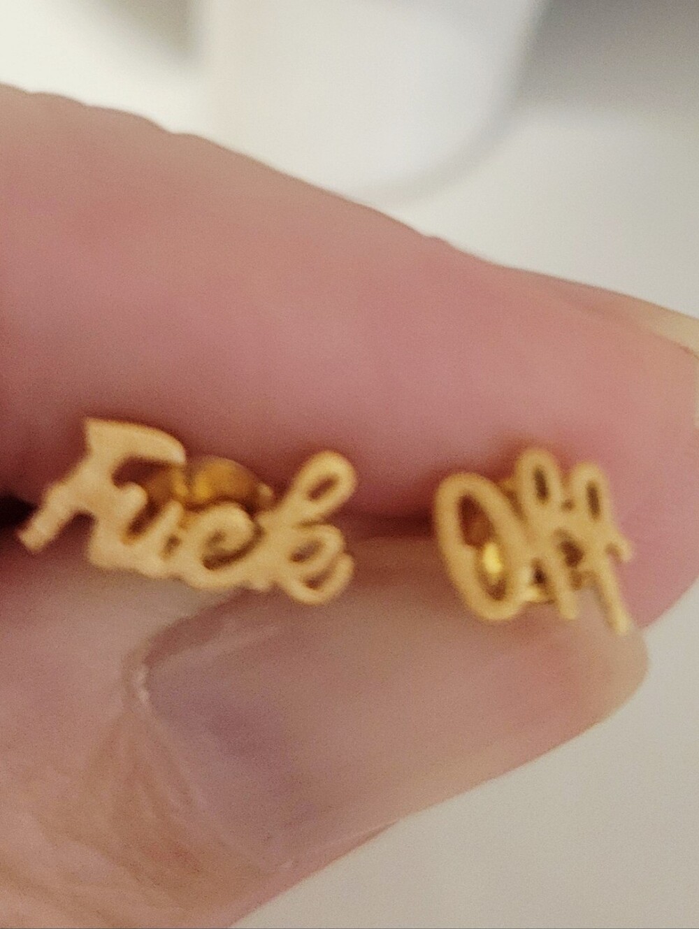 Gold Tone Stud Earrings Edgy F*ck Off Script